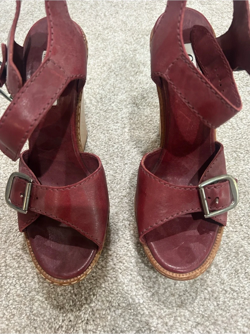Chloe 60th Anniversary Burgundy Leather Heritage Wedge Sandals Size 39.5